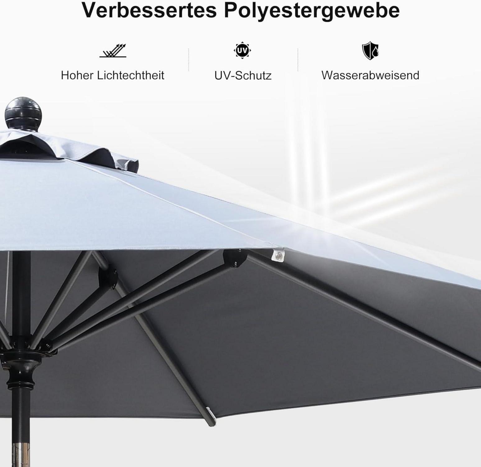 Sonnenschirm 245 cm Knickbar Aluminium Gestell Hellgrau UV-Schutz