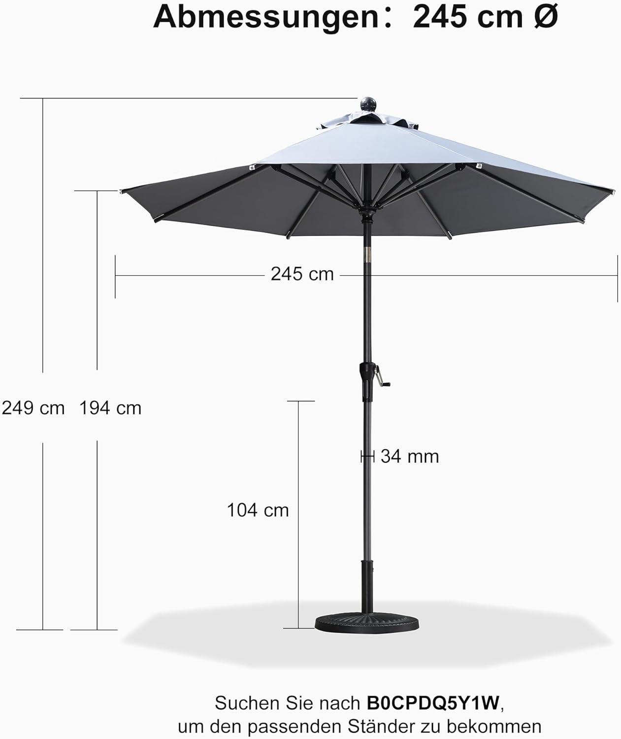 Sonnenschirm 245 cm Knickbar Aluminium Gestell Hellgrau UV-Schutz