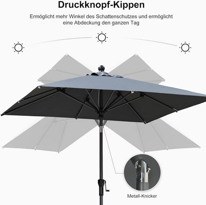 Sonnenschirm 180x180cm Knickbar Gartenschirm Kurbel Alu Grau