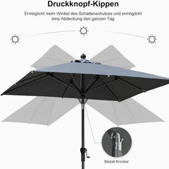 Sonnenschirm 180x180cm Knickbar Gartenschirm Kurbel Alu Grau