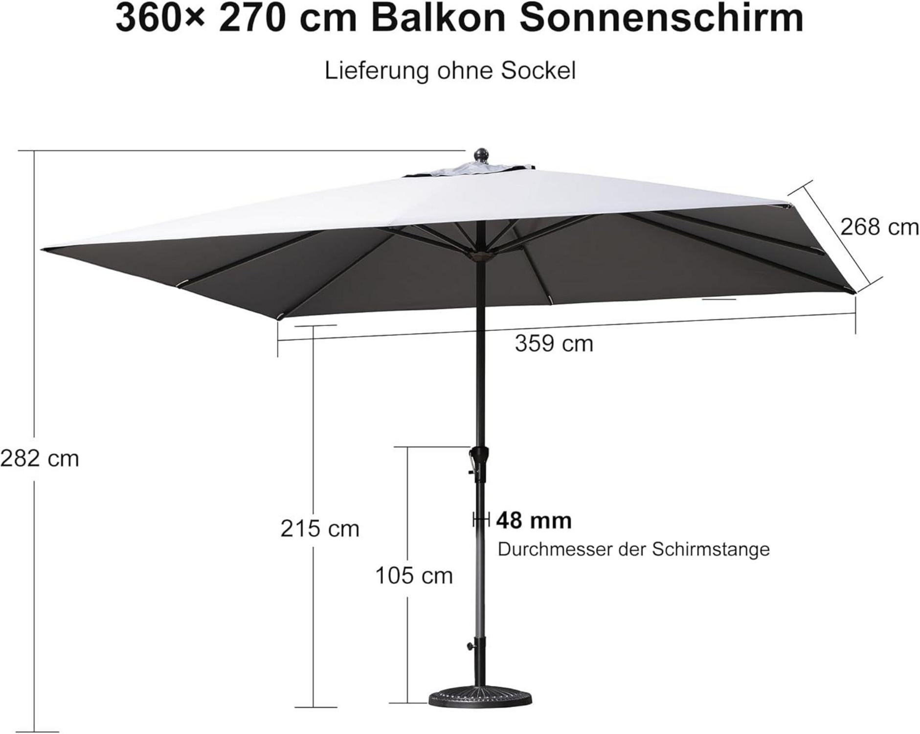 PURPLE LEAF Sonnenschirm 270x350cm Aluminium Rechteck Balkonschirm UV