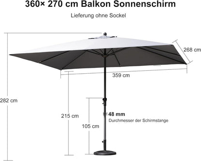 PURPLE LEAF Sonnenschirm 270x350cm Aluminium Rechteck Balkonschirm UV
