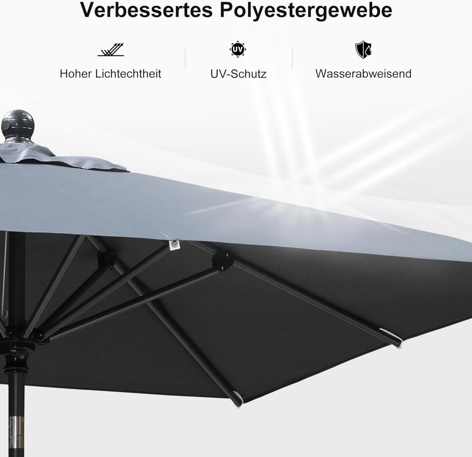 Purple Leaf Sonnenschirm 200x200cm Alu Terrassenschirm Kurbel UV-beständig