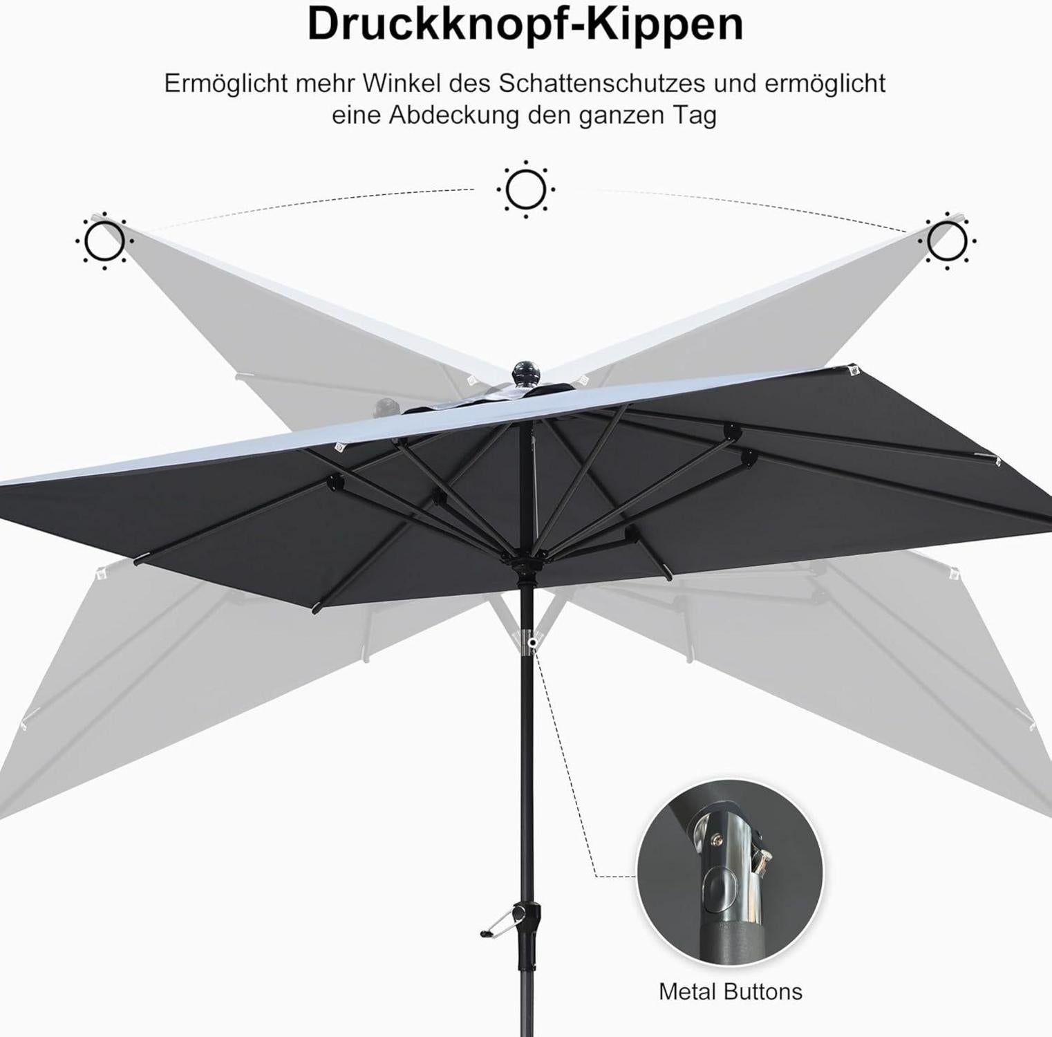 Sonnenschirm mit Kurbel 180x120 cm UV-Schutz Aluminiumgestell