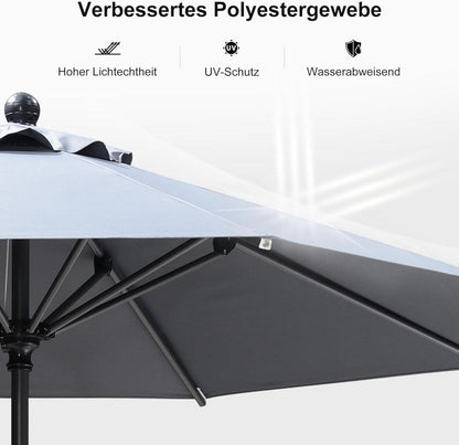 Sonnenschirm 350 cm, Aluminium Balkonschirm mit Kurbel, Gartenschirm