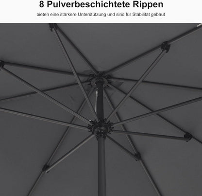 PURPLE LEAF Aluminium Sonnenschirm 350 cm mit Kurbel Hellgrau UV-beständig
