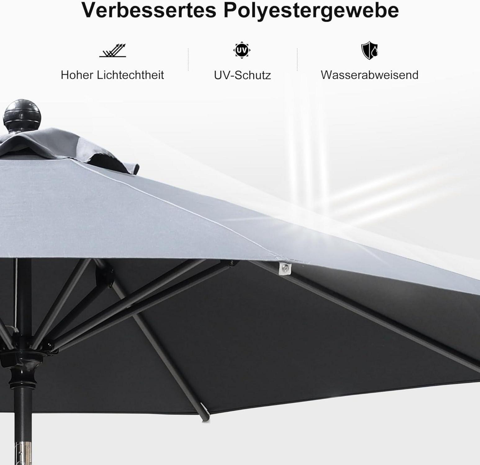 Purple Leaf Sonnenschirm 245 cm rund, knickbar, mit Kurbel - Grau