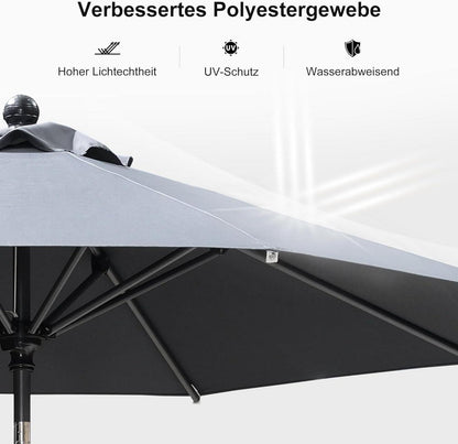 Purple Leaf Sonnenschirm 245 cm rund, knickbar, mit Kurbel - Grau