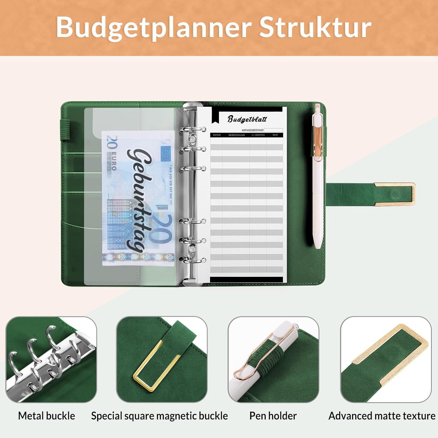 Budget Planner Deutsch A6 PU Leder Geld Organizer mit