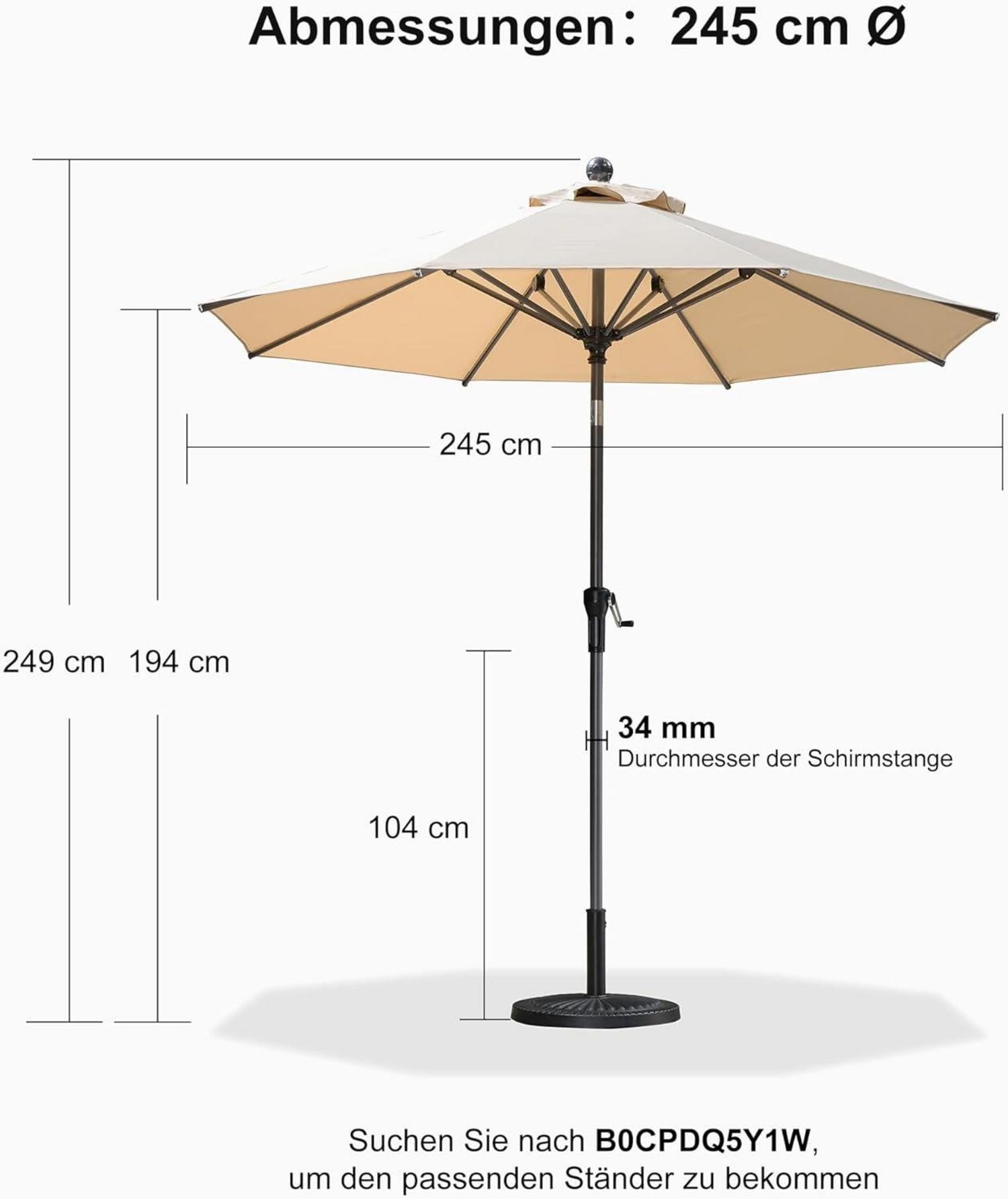 Sonnenschirm 245 cm anthrazit Aluminium-Gestell Kurbel wasserabweisend