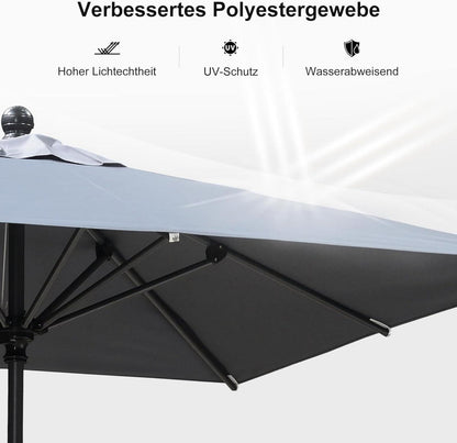 Aluminium Sonnenschirm 300x300cm mit Kurbel, Balkonschirm für