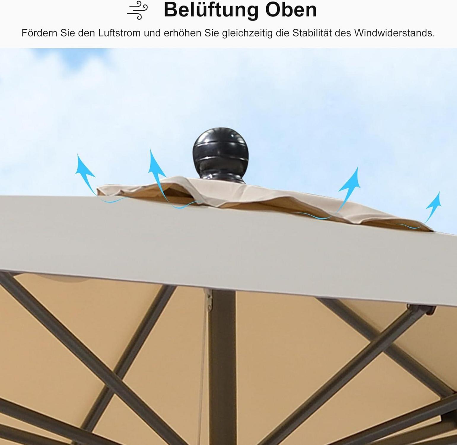 Sonnenschirm 180x120cm Balkonschirm neigbar UV-Schutz Aluminium Beige