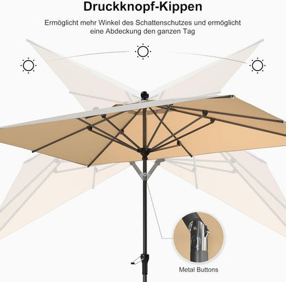 180x120cm Sonnenschirm mit Kurbel und Neigung, Rechteckiger Gartenschirm