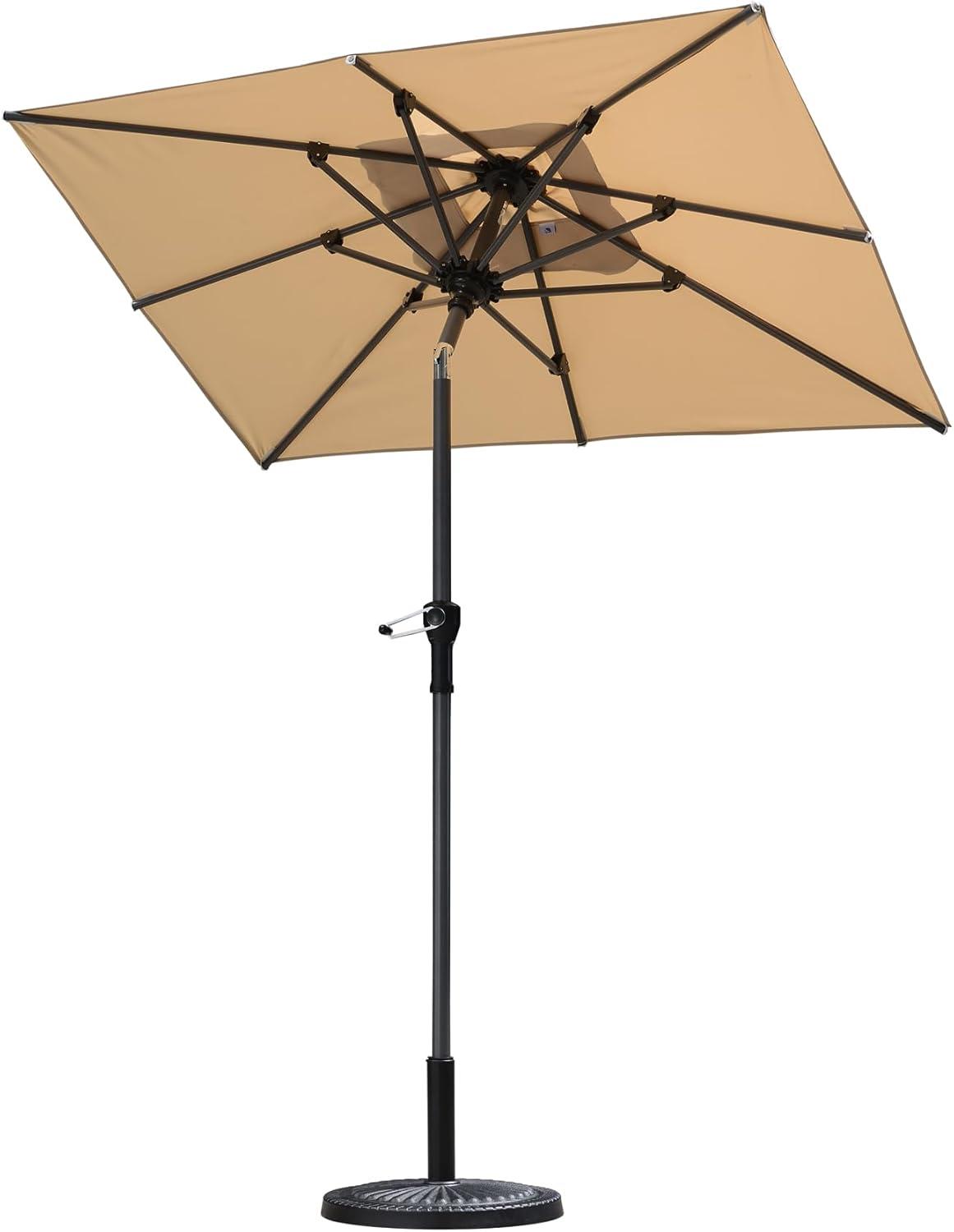 180x120 Sonnenschirm mit Kurbel und UV-Schutz, Aluminiumgestell, Beige