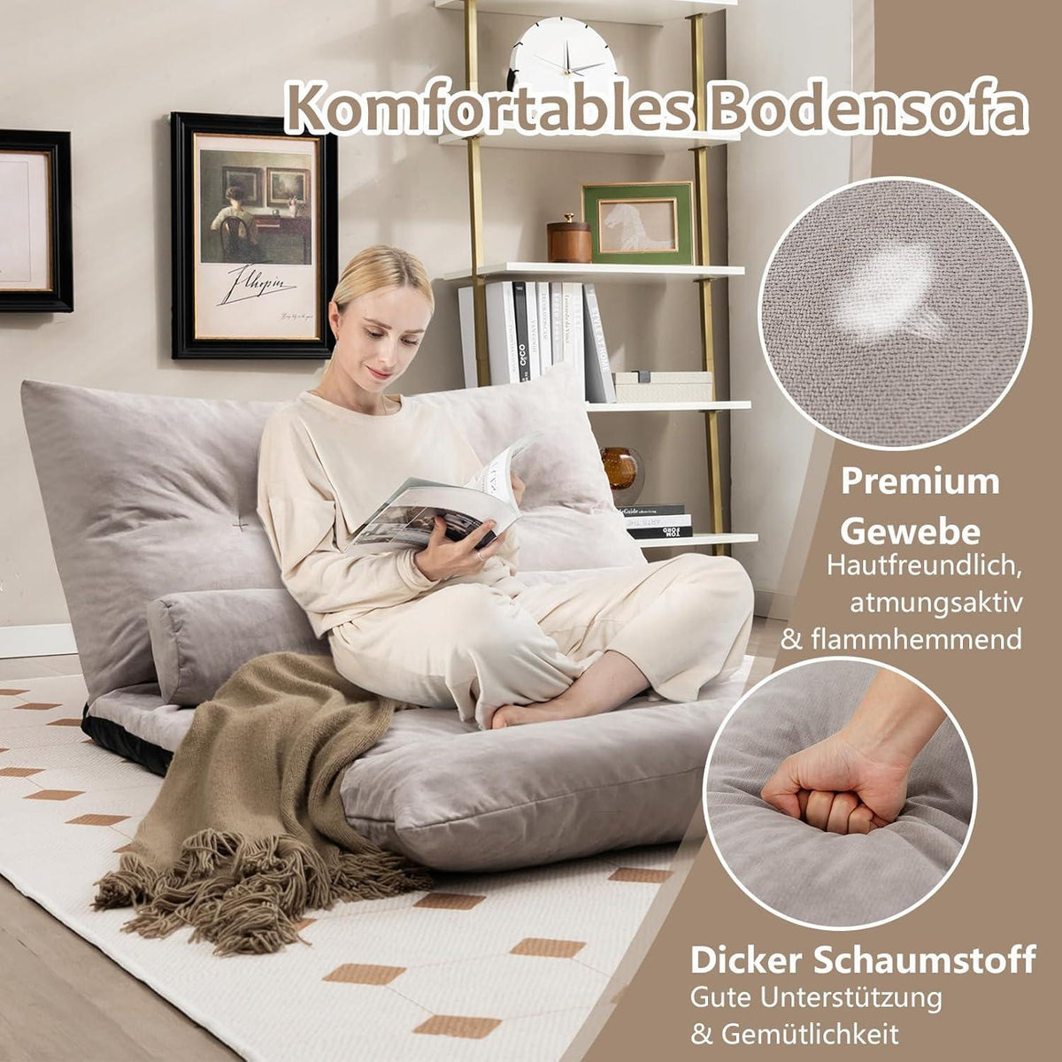 GOPLUS Schlafsofa Bodensofa mit verstellbarer Rückenlehne (Grau)