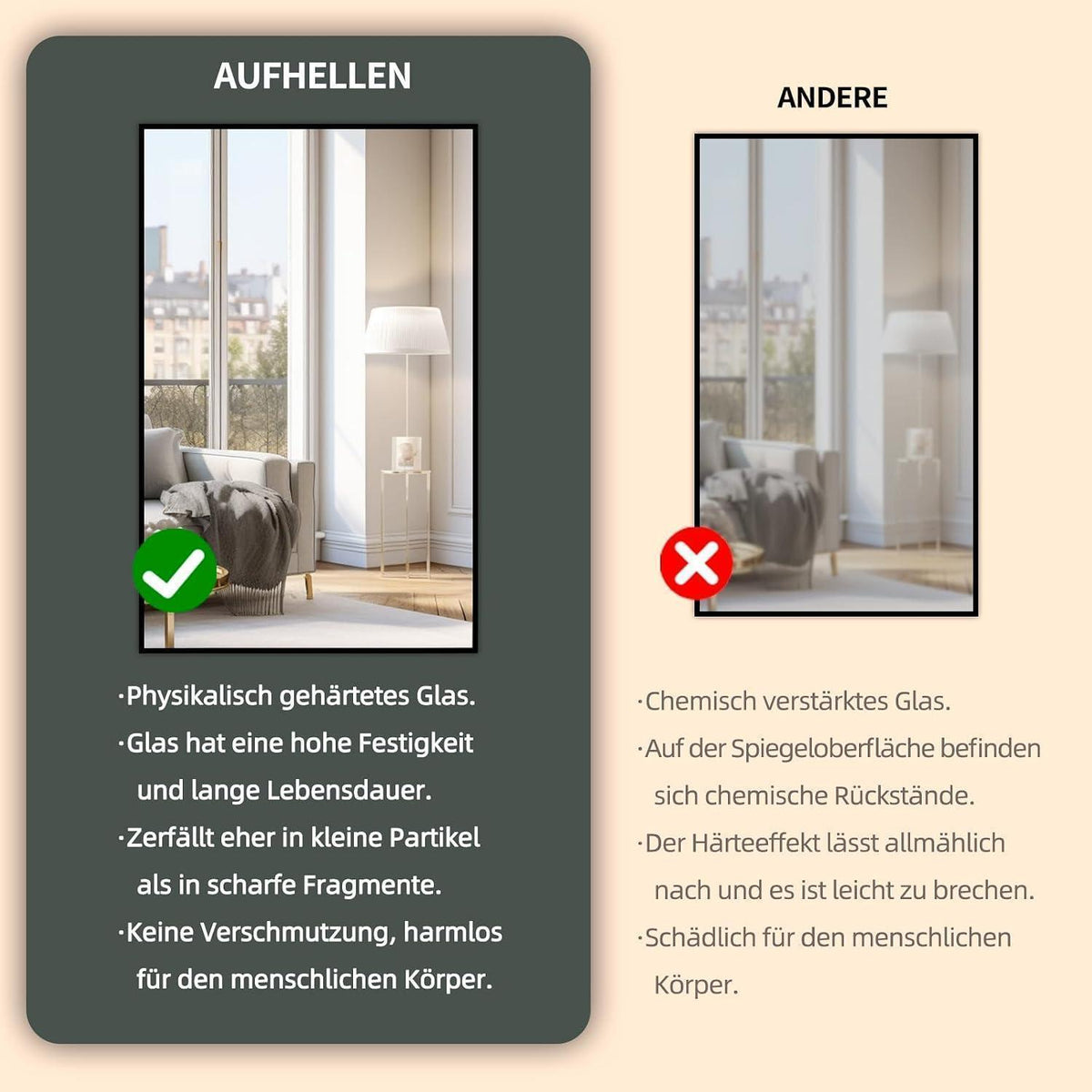 Standspiegel Schwarz 200x100cm | Ganzkörper Spiegel mit Metallrahmen