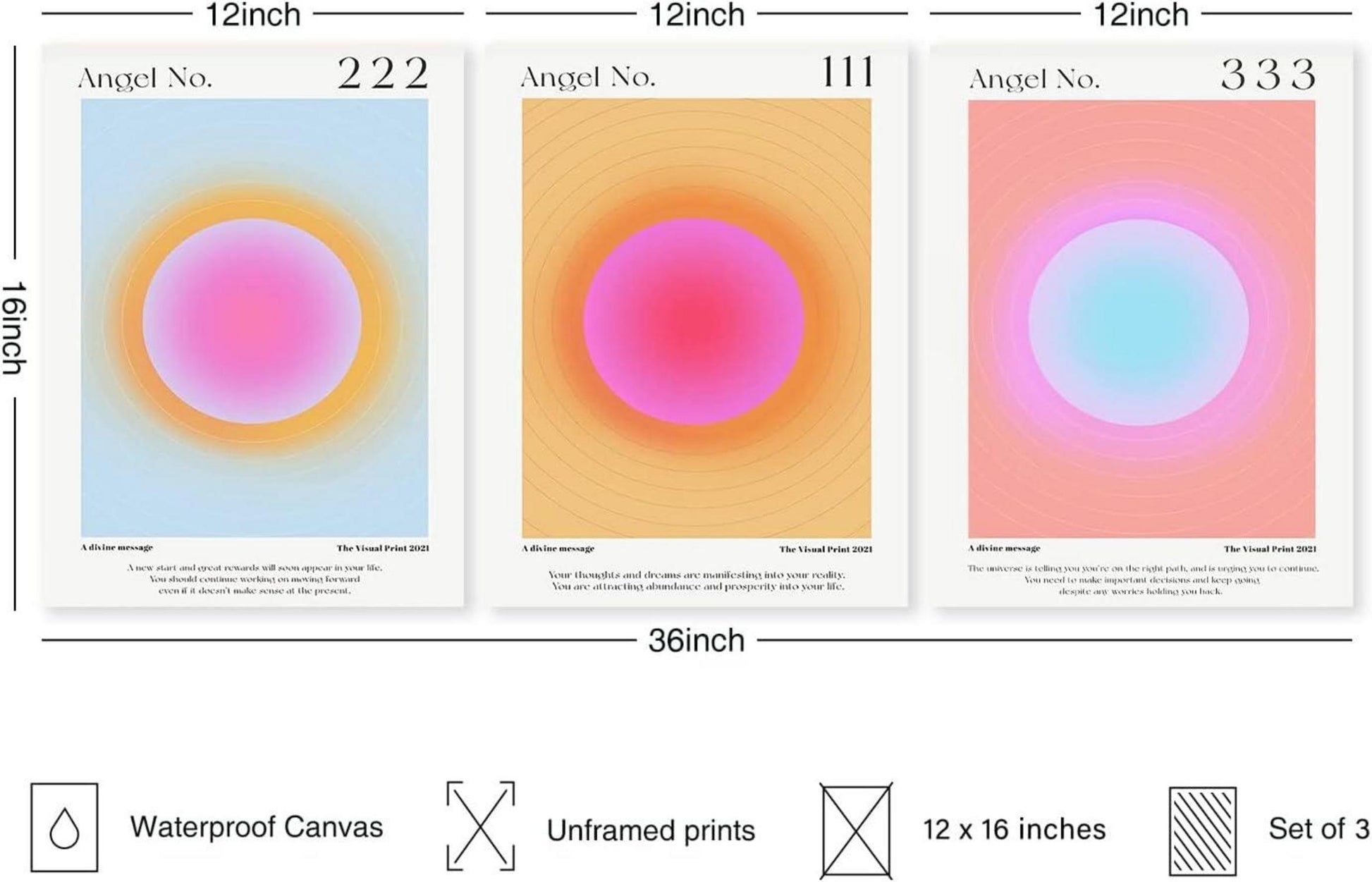 Engel Nummer Wandbilder Farbverlauf Leinwand Bilder 30x40cm 3er Set