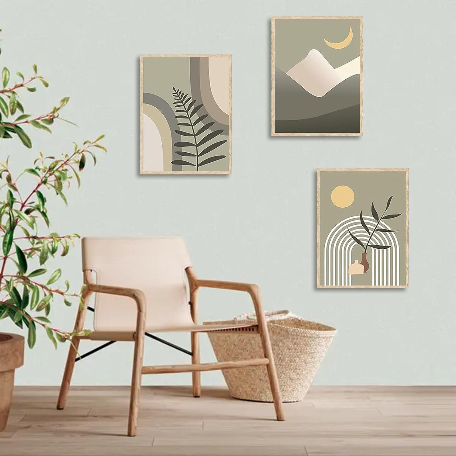 Boho Abstrakte Wandbilder 30x40 cm 3er Set für Schlafzimmer Wohnzimmer