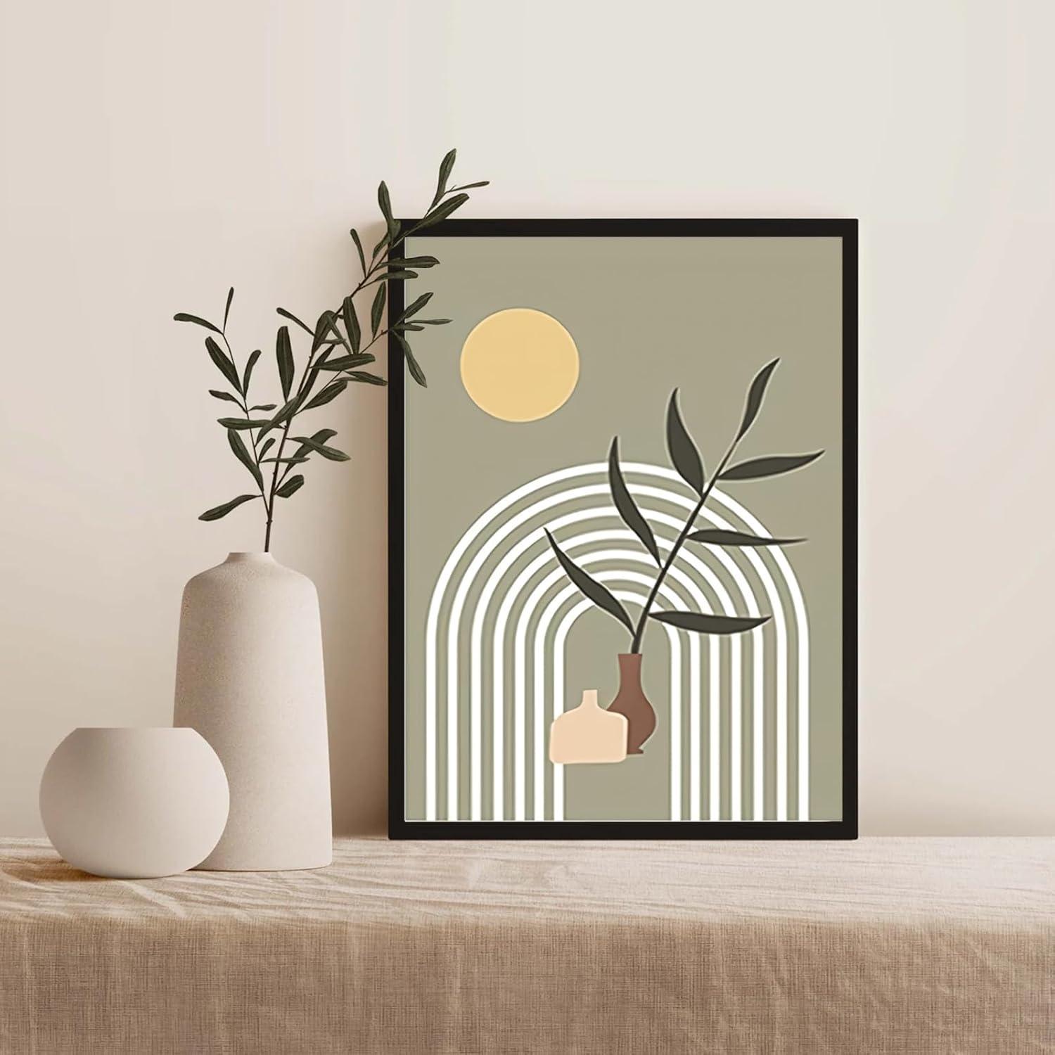 Boho Sonne Mond Wandbilder Salbei Grün Leinwand 30x40 cm 3er Set