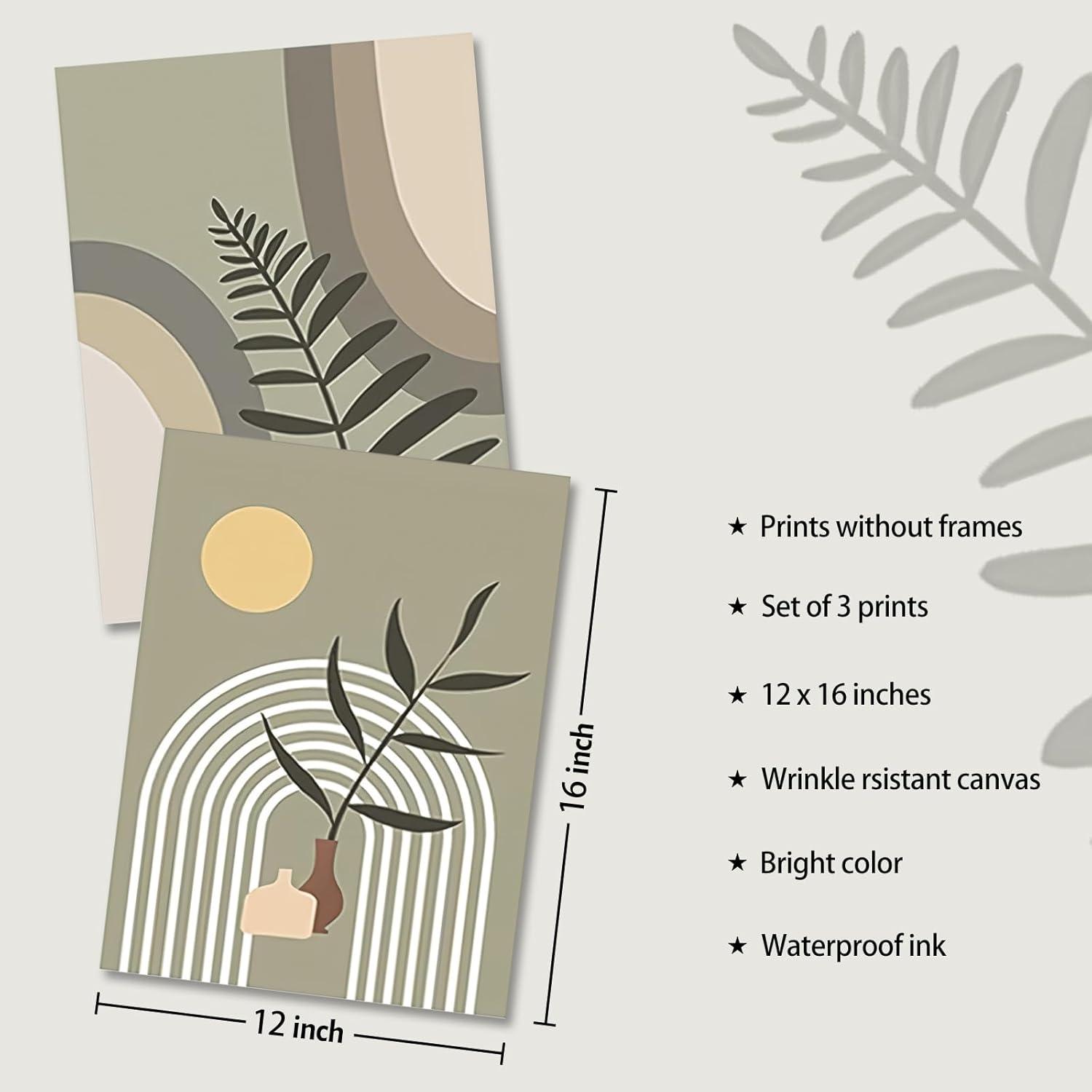 Boho Abstrakte Wandbilder Sonne Mond Salbei Grün Leinwand Bilder 30x40