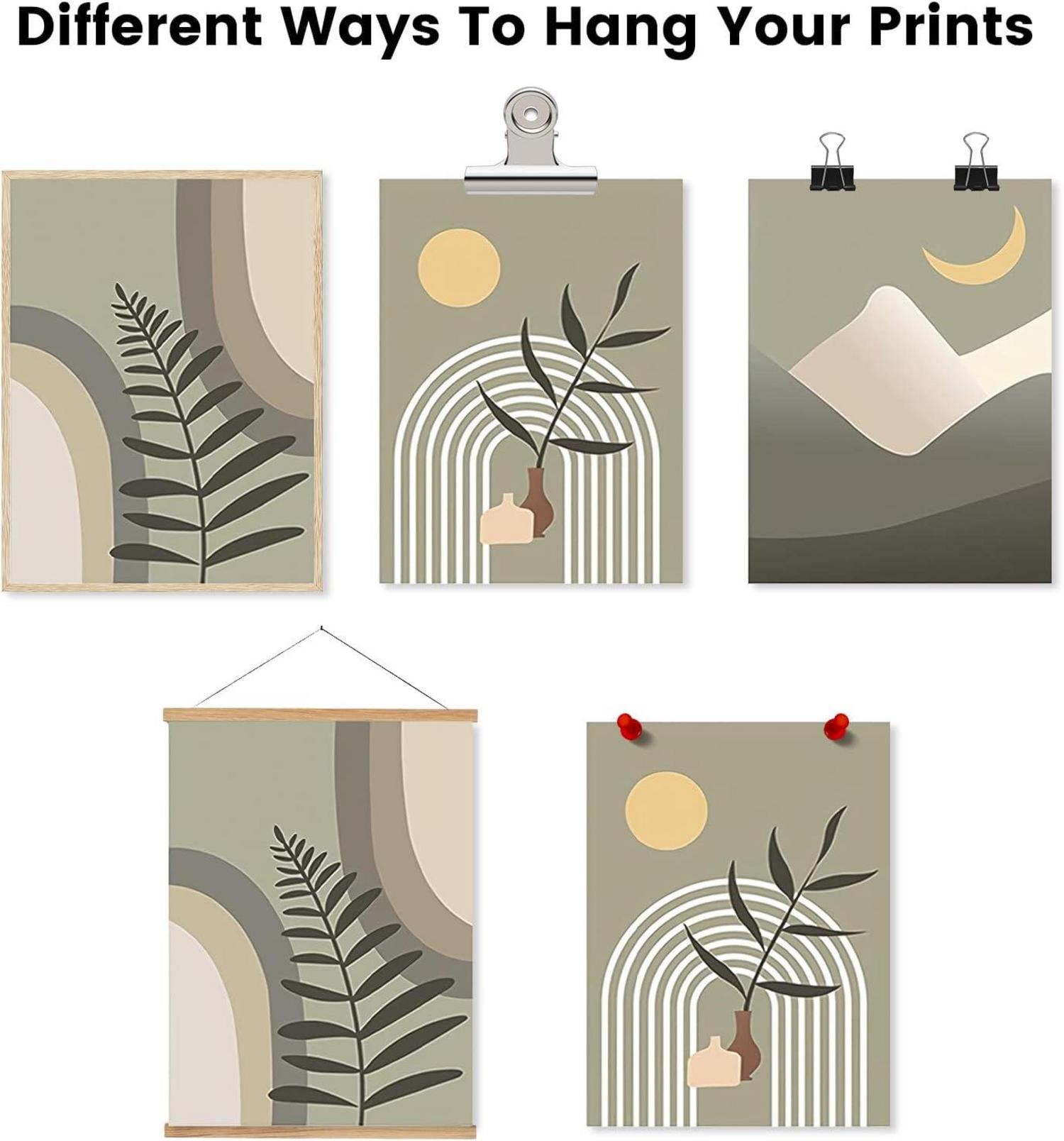 Boho Sonne Mond Wandbilder Salbei Grün Leinwand 30x40 cm 3er Set