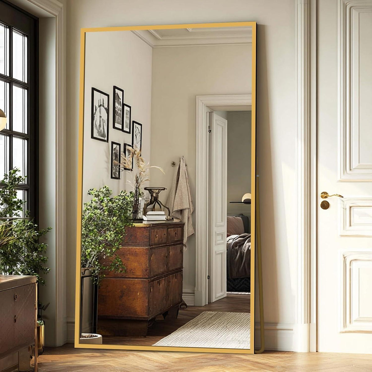 Ganzkörperspiegel Standspiegel Gold 200x100cm | Lehnbar & Wandmontage