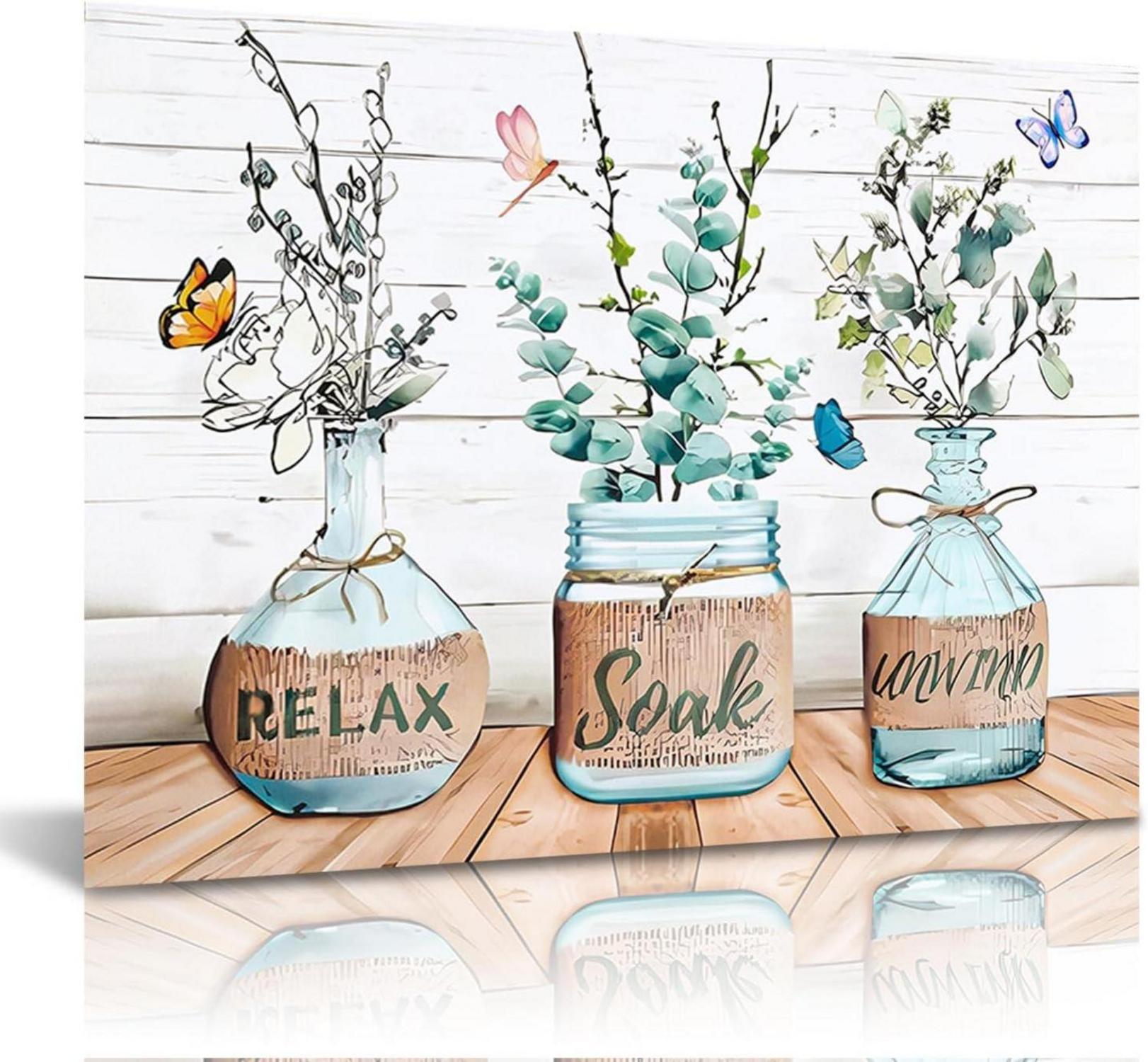 Moderne Bauernhaus Badezimmer Wandbilder Blumen Schmetterlinge 30x40