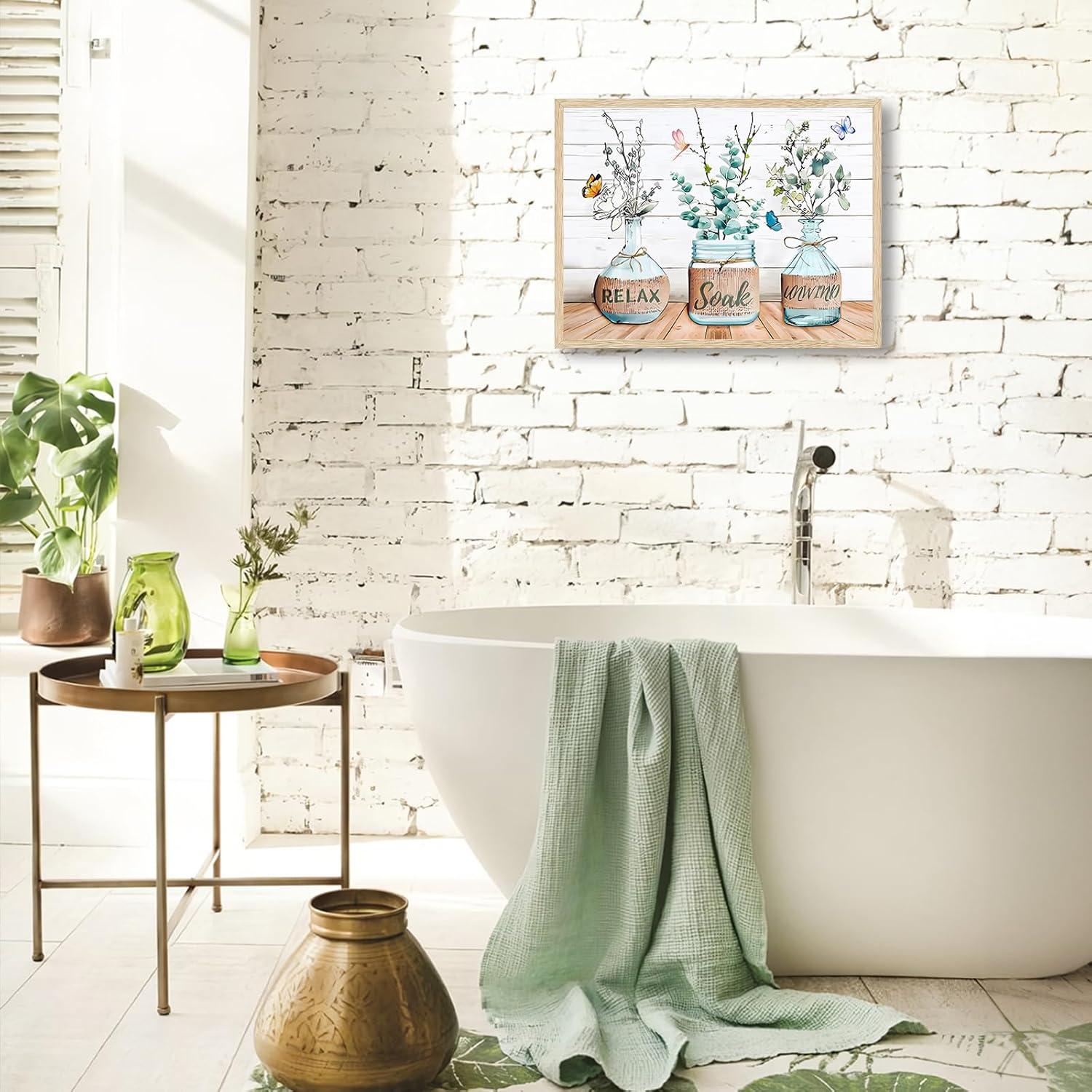 Moderne Bauernhaus Badezimmer Wandbilder Blumen Schmetterling Leinwand 30x40 cm