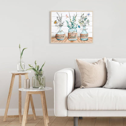 Bauernhaus Badezimmer Wandbilder Grünes Blatt Schmetterling 30x40cm