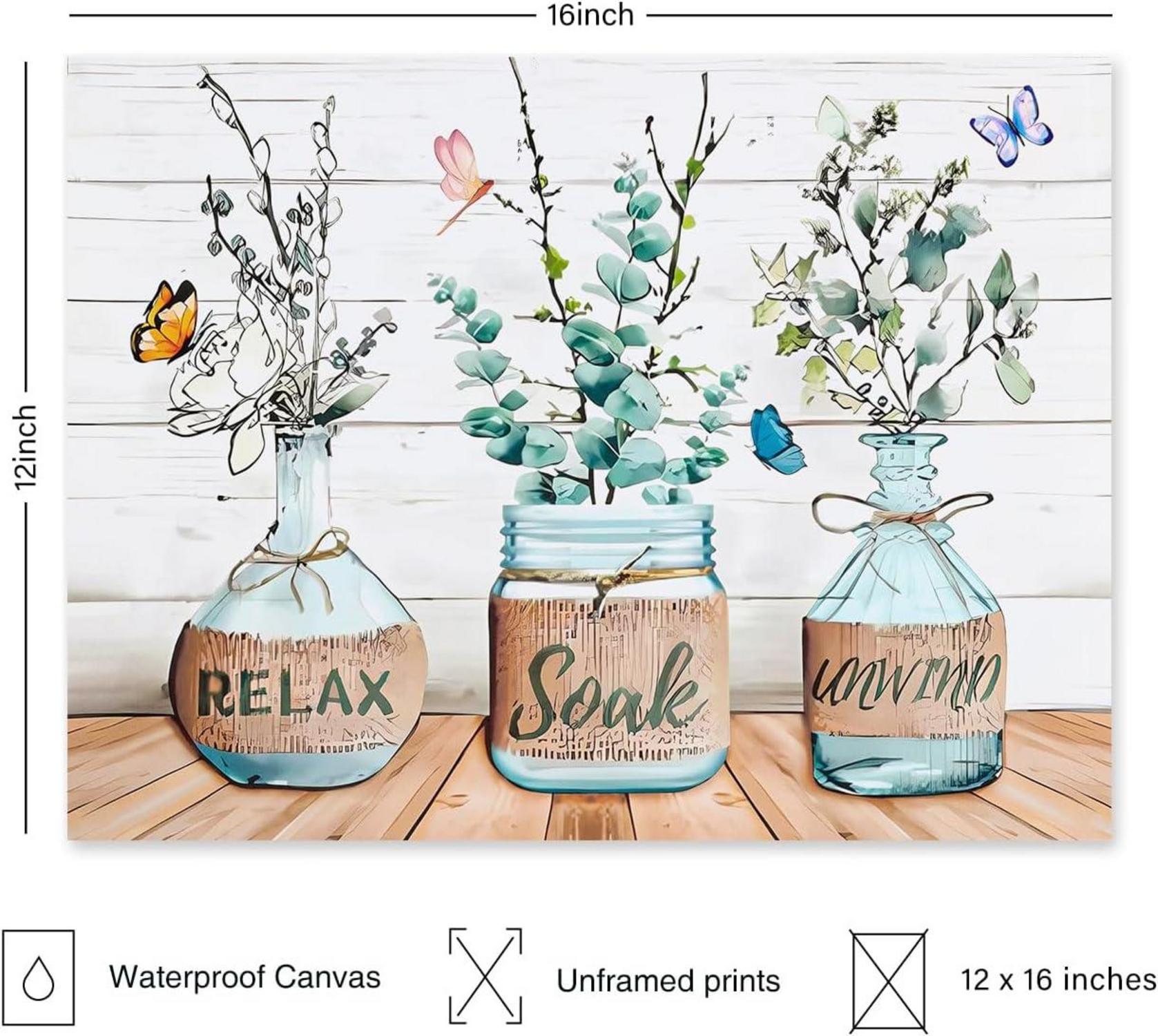 Bauernhaus Badezimmer Wandbilder Blumen Schmetterling Leinwand Deko