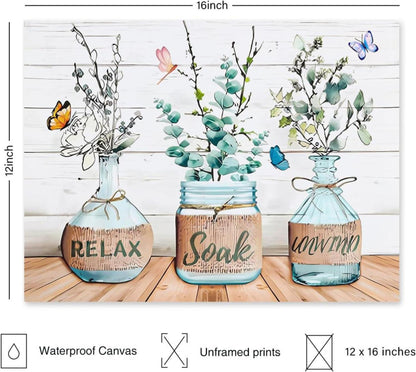 Bauernhaus Badezimmer Wandbilder Blumen Schmetterling Leinwand Deko