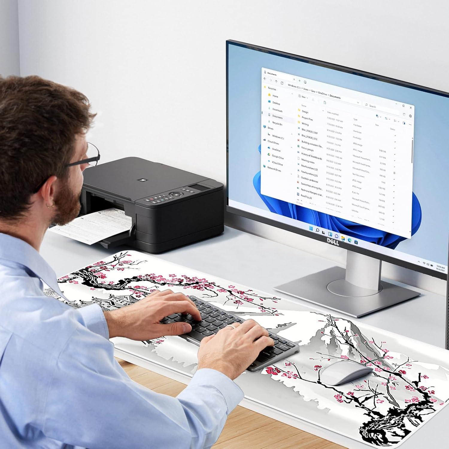 Gaming Mauspad XXL 800x300mm Rutschfester Gummibasis Kirschblüte