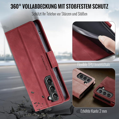 Handyhülle Samsung Galaxy S22 5G Premium Leder Klapphülle RFID Schutz Rot