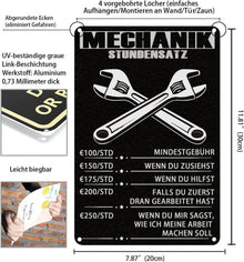 Mechaniker Stundensatz Metallschild 20x30 cm Wanddekoration