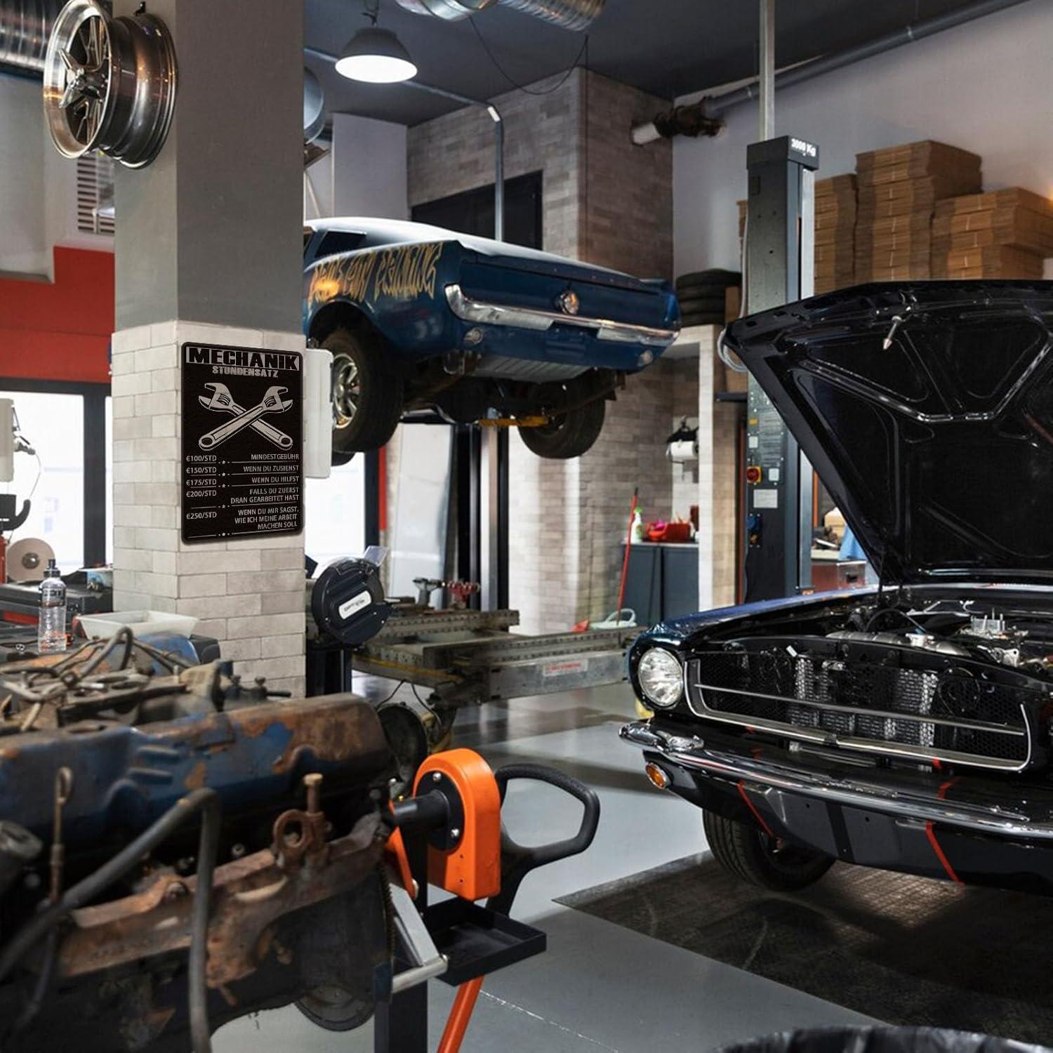 Yiruhe Mechaniker Stundensatz Metallschild 20x30 cm für Werkstatt und Garage