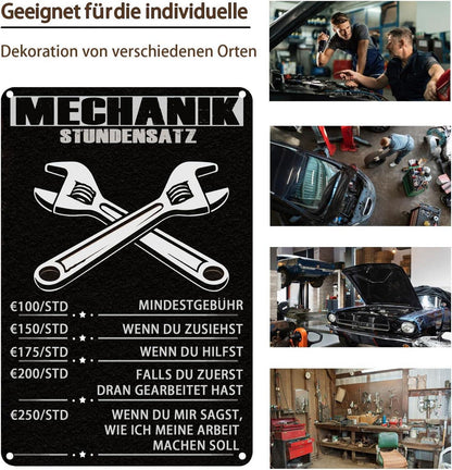 Mechaniker Stundensatz Metallschild Wanddekoration 20x30 cm