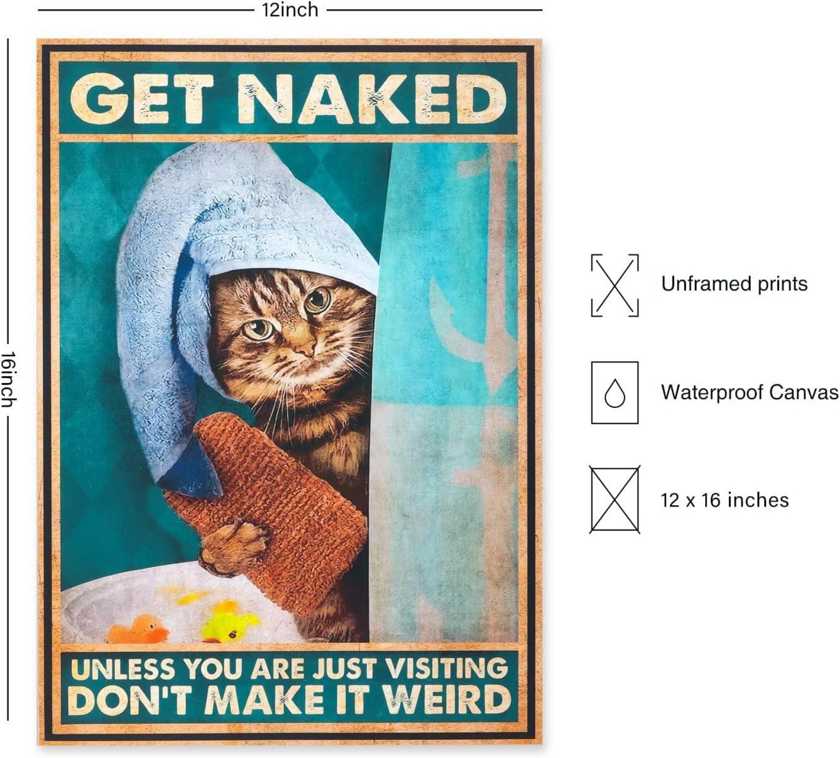 Lustige Katze in Duschhaube Vintage Leinwand Bilder 30x40cm