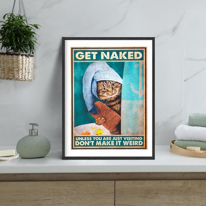 Lustige Katze Duschhaube Vintage Leinwandbild Badezimmer Deko 30x40 cm