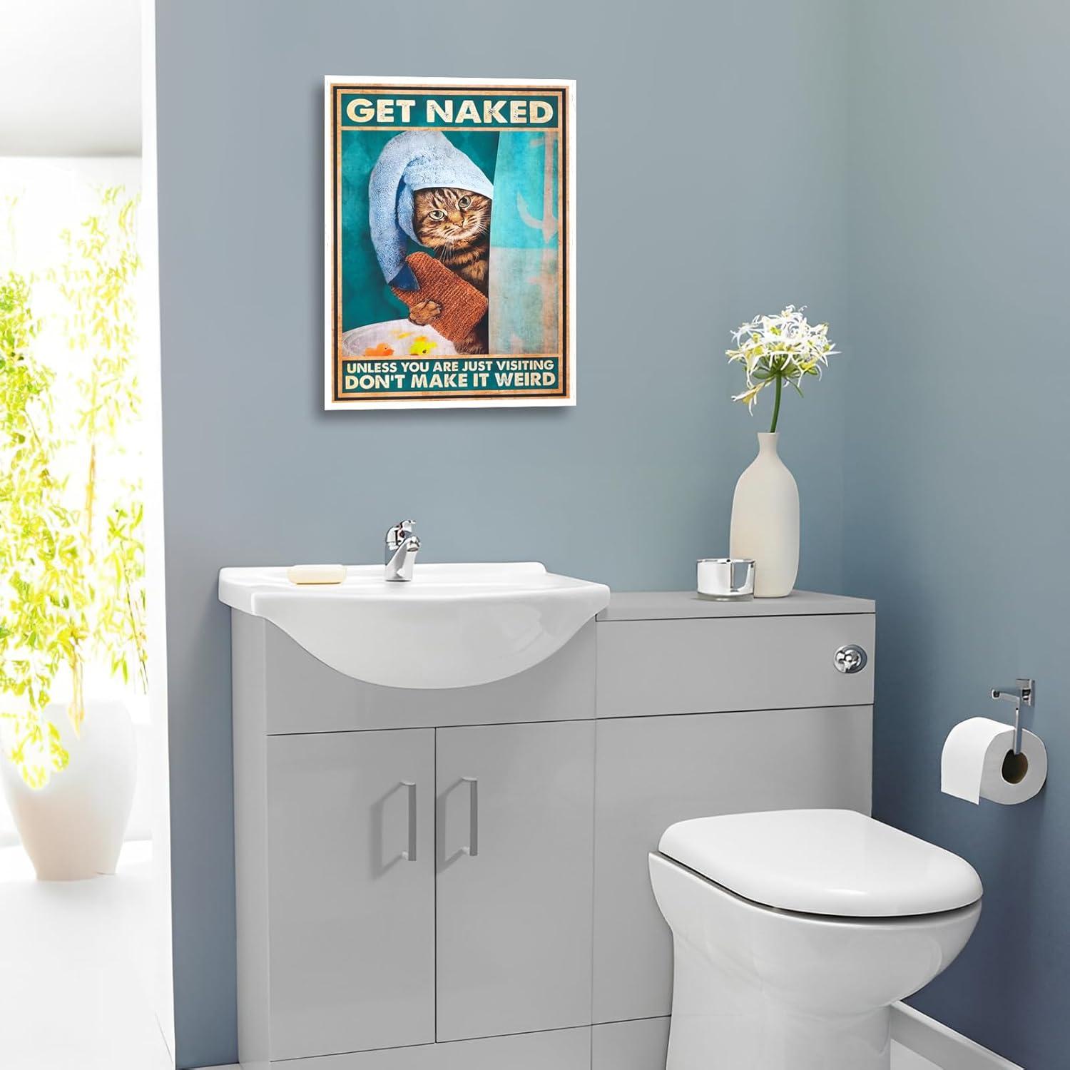 Lustige Katze Duschhaube Vintage Leinwand Bilder Badezimmer Deko