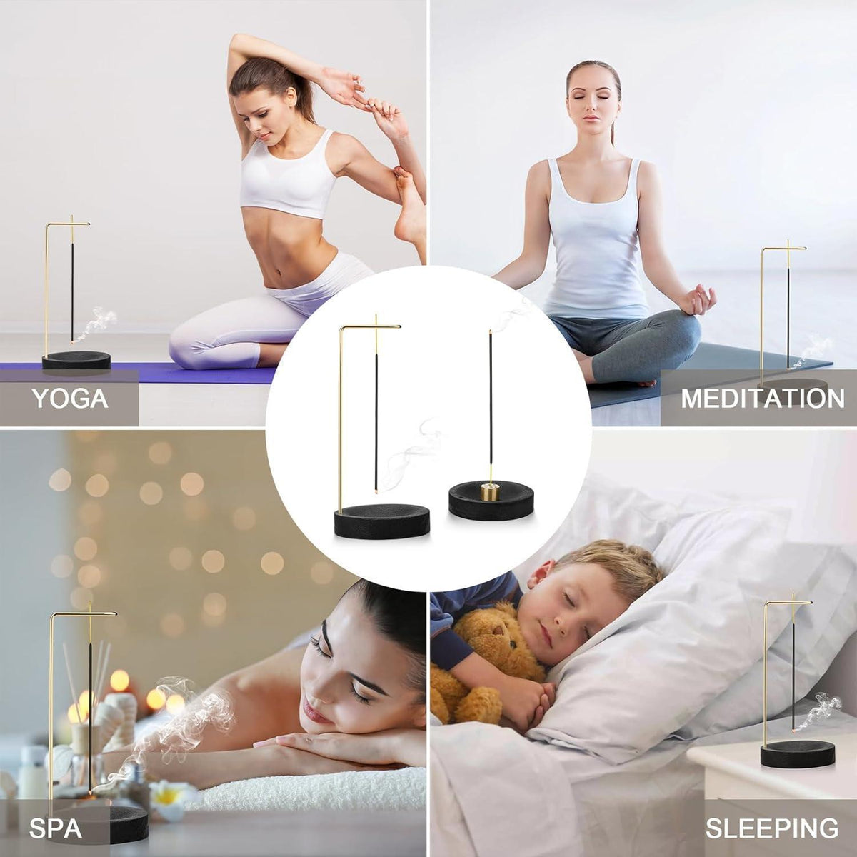 2-in-1 Räucherstäbchenhalter Holz, Modernes Design mit Kegel & 9 Löchern, Schwarz