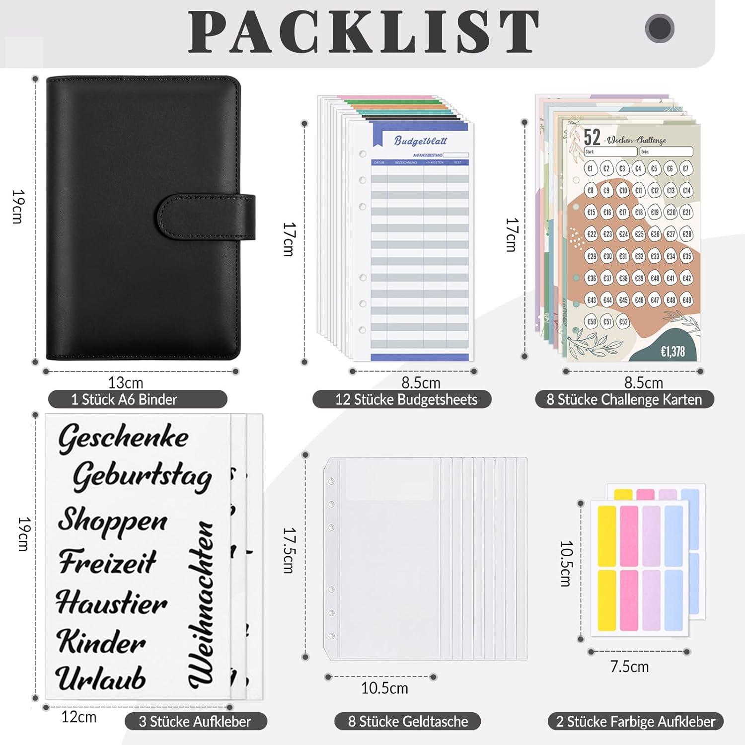 Budget Planner A6 Schwarz | Sparchallenge Geld Organizer