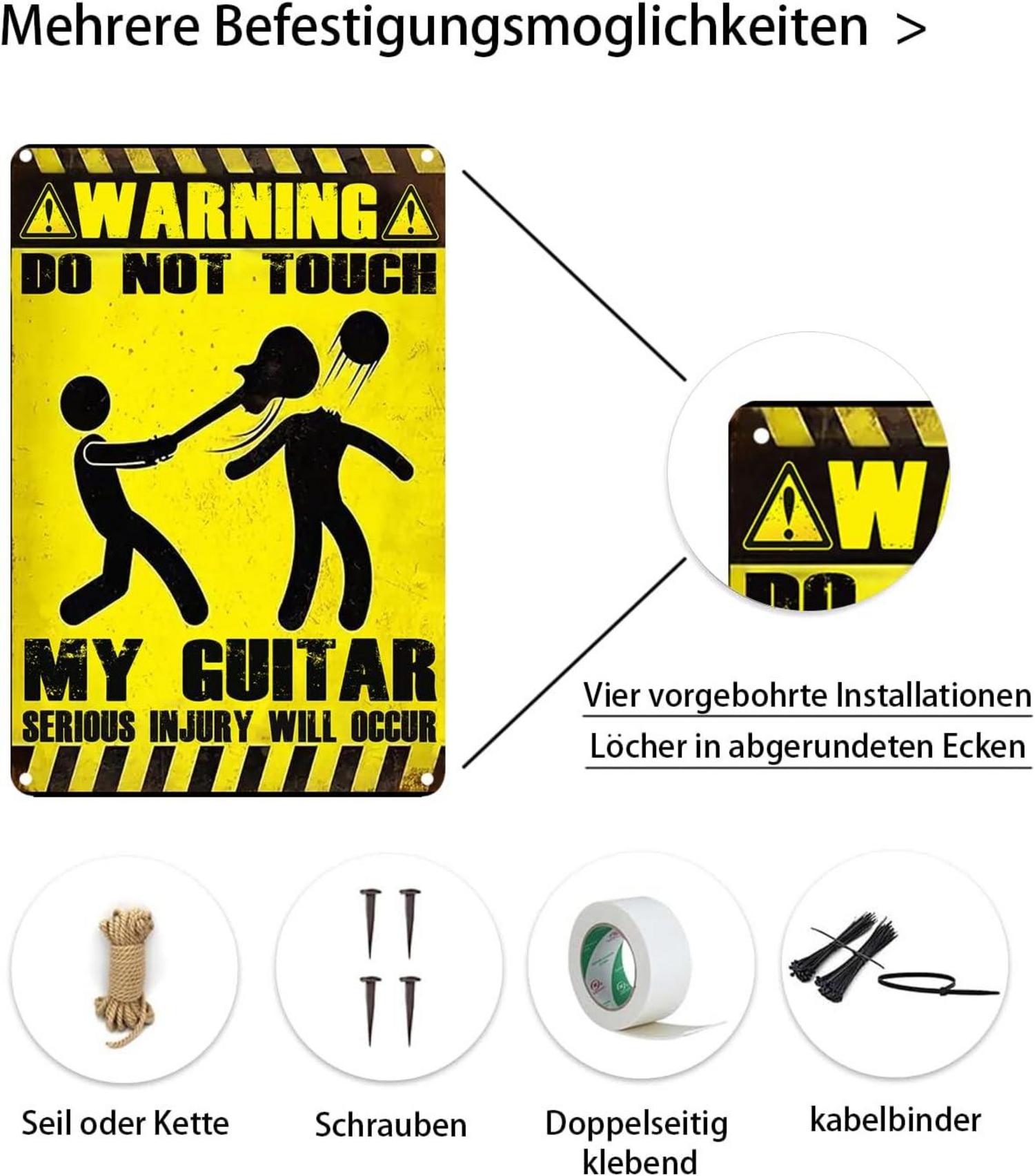 Metallschild Warning Do Not Touch My Guitar Vintage Deko 20x30cm