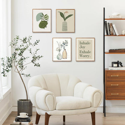 Abstrakte Botanische Wandbilder Grün Blumen Leinwand 6er Set