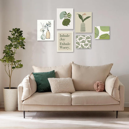 Abstrakte Botanische Wandbilder Blumen Salbei Grün Leinwandbilder Schlafzimmer Wohnzimmer 6er Set