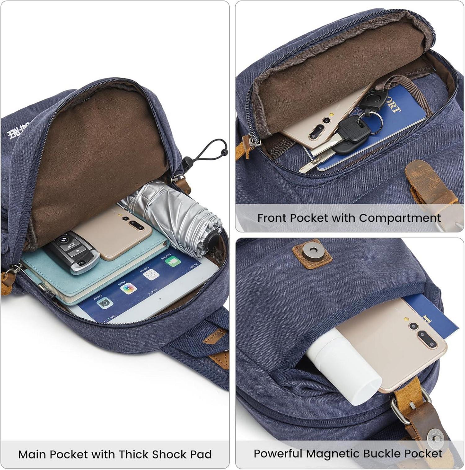 Leichte Retro Canvas Brusttasche für Herren - Blau