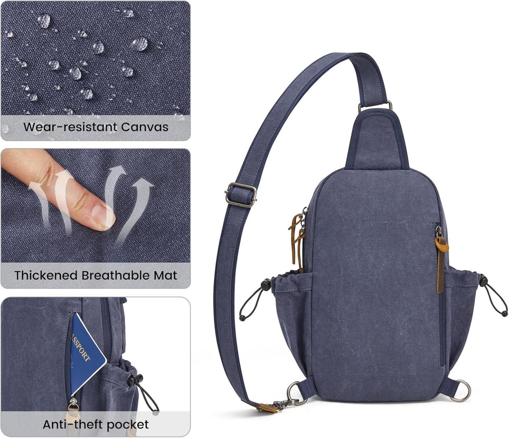 G4Free Canvas Brusttasche Herren Reise Retro Stil Blau