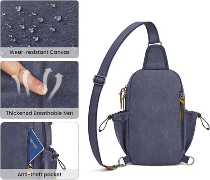 G4Free Canvas Brusttasche Herren Reise Retro Stil Blau