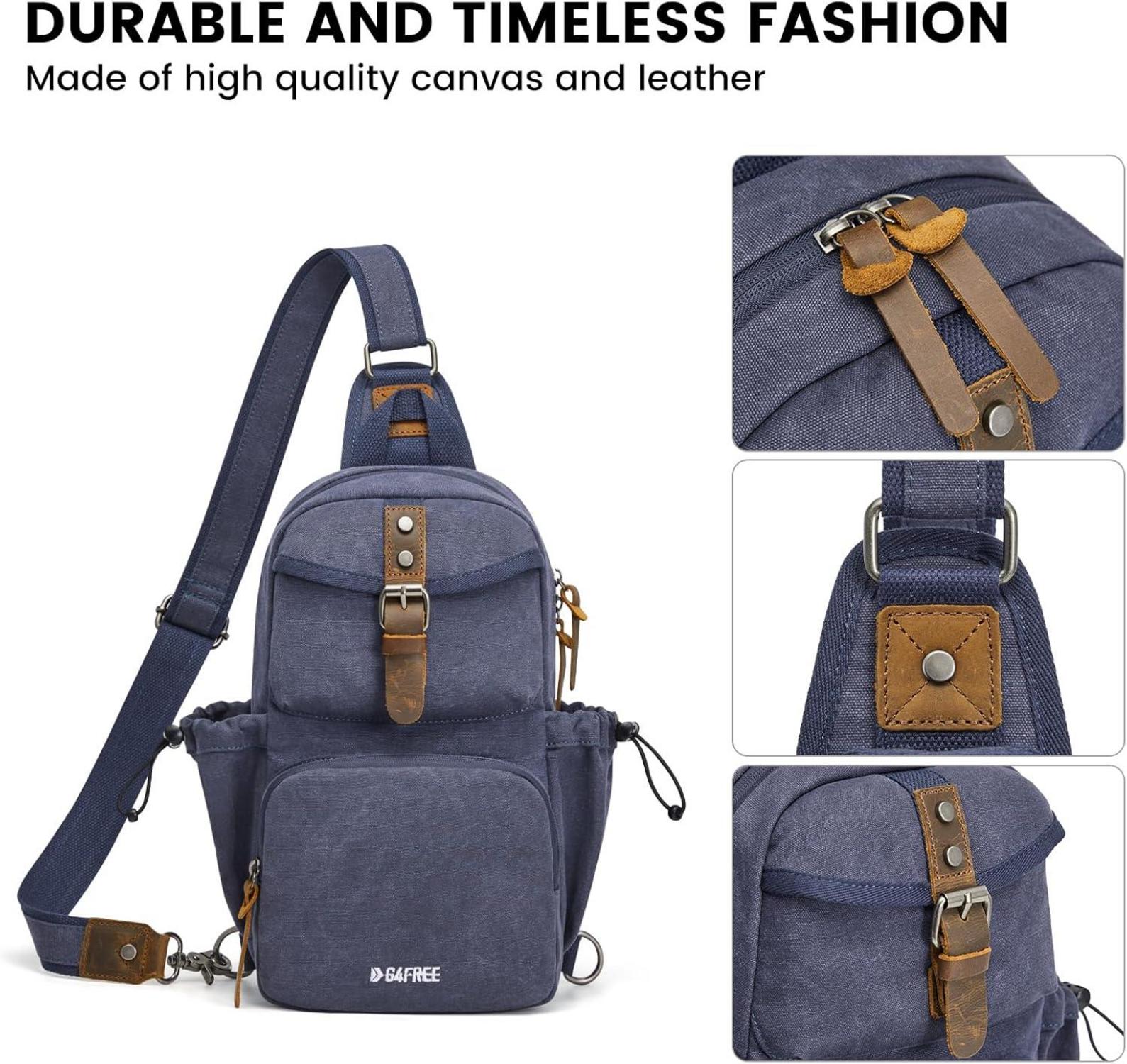 G4Free Canvas Brusttasche Herren Unisex Retro-Schultertasche Blau