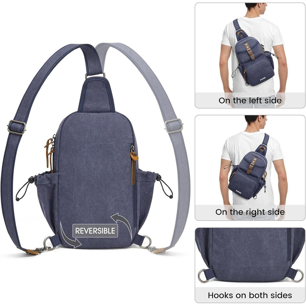 Canvas Brusttasche Herren Blau | Stylische Retro Umhängetasche für Reise & Alltag
