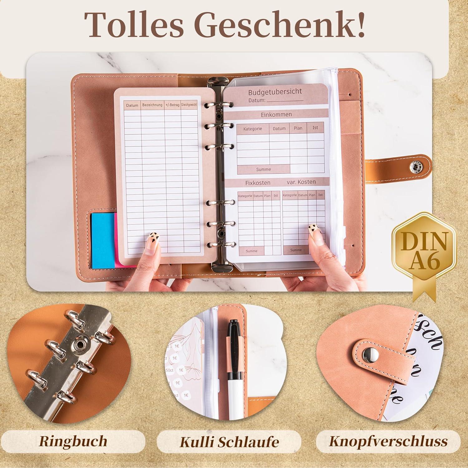 Budget Planner A6 Binder mit 8 Sparchallenges & Umschlagmethode
